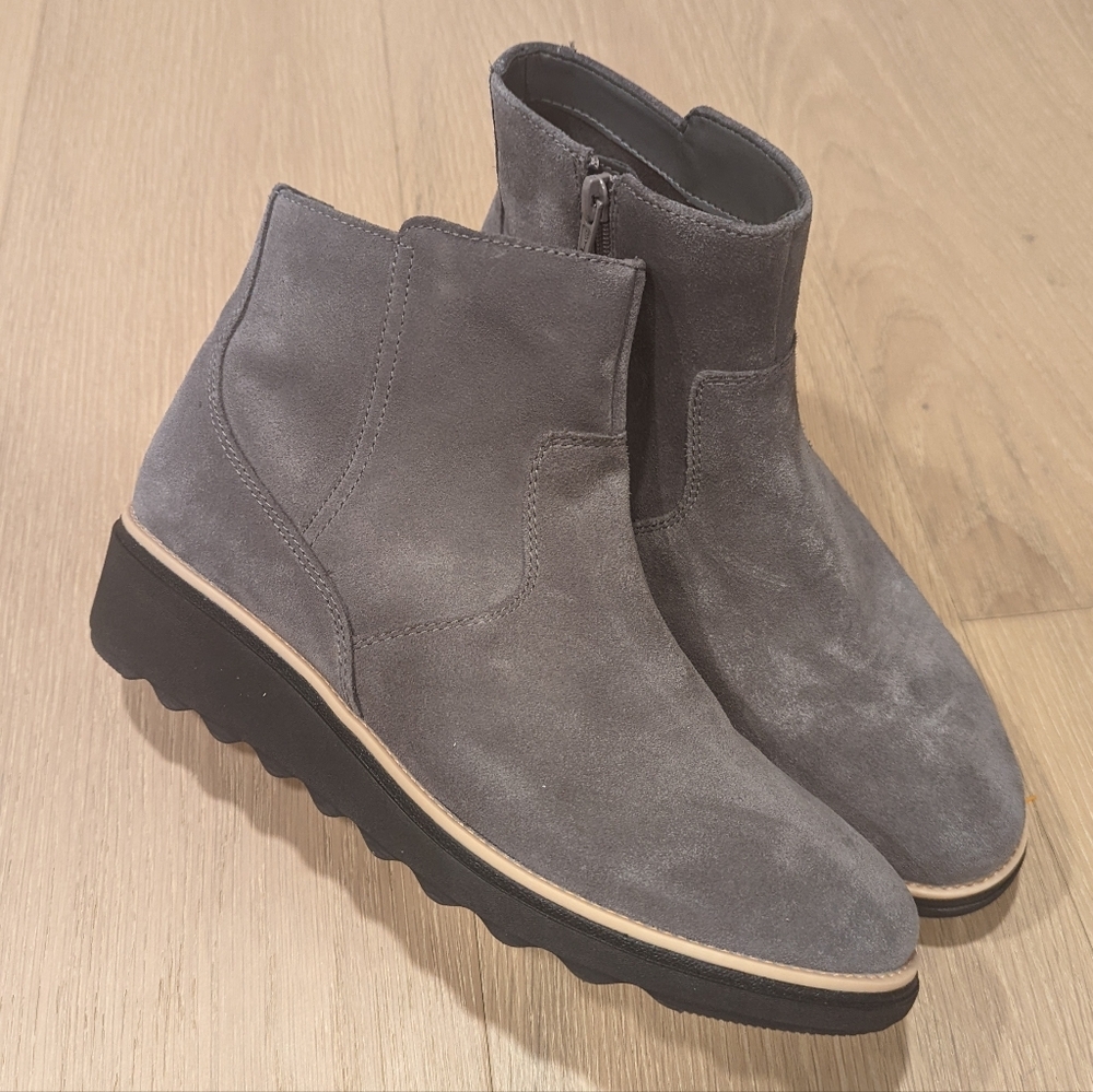 Clarks Gray Suede Ankle Booties